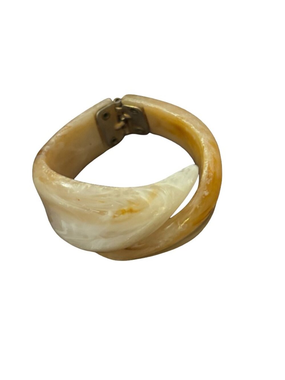 Resin Hinged Bangle Bracelet Twisted Swirled Sculptural Statement Cuff Vintage